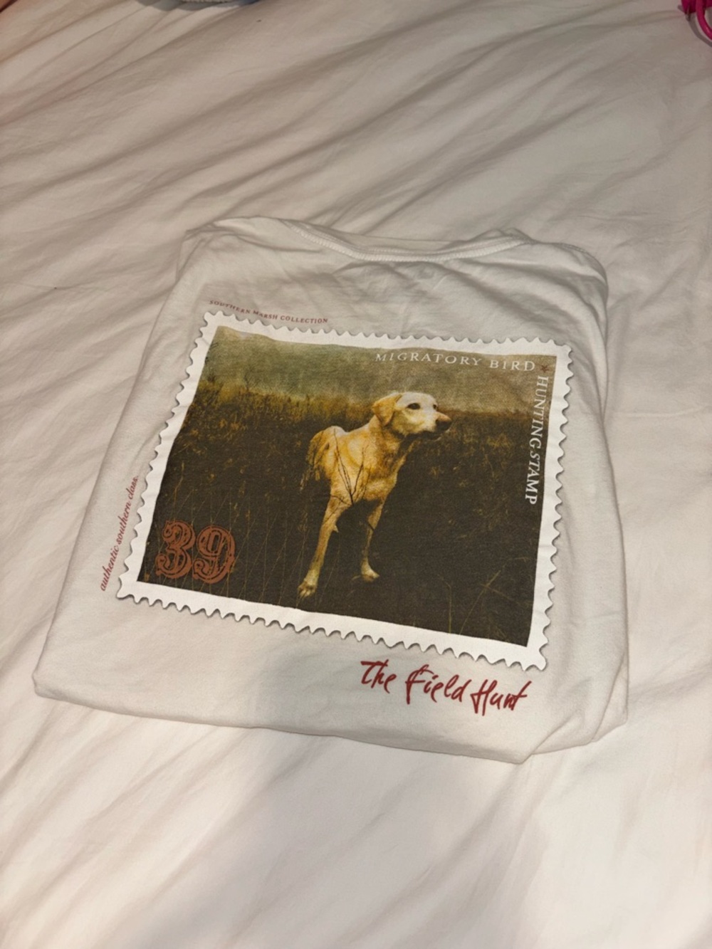 Southern Marsh White Long Sleeve Tee with Retriever Stamp Graphic